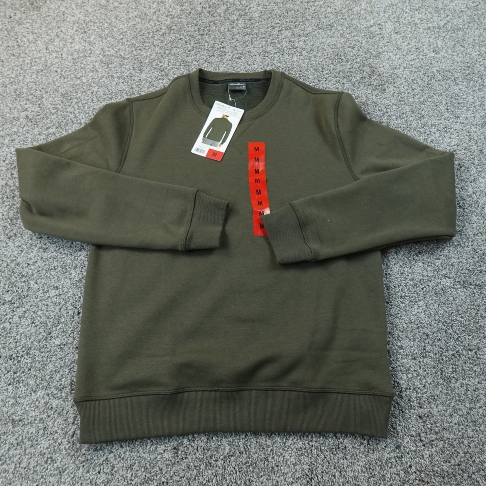NEW Eddie Bauer Sweatshirt Mens M Green Fleece Lined Crewneck Pullover Sweater